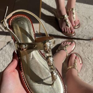 Sandália Rasteira Thay Ouro Light